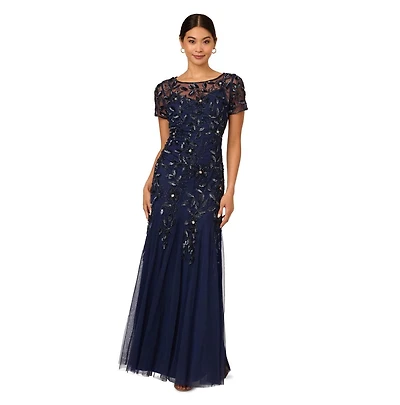 Adrianna Papell Floral-Beaded Gown