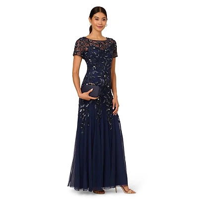 Adrianna Papell Floral-Beaded Gown