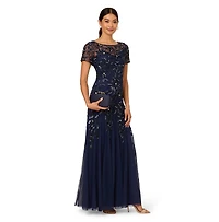 Adrianna Papell Floral-Beaded Gown