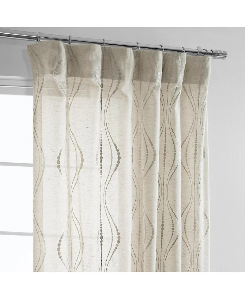 Half Price Drapes Suez Natural Embroidered Striped Patterned Faux Linen Sheer Curtain