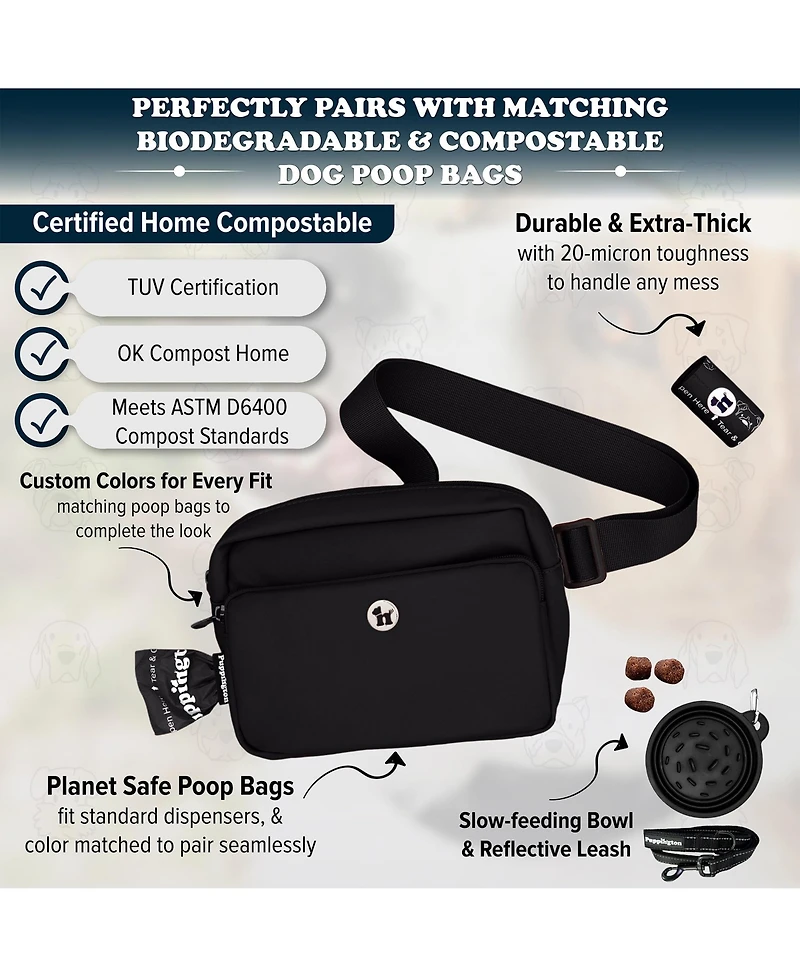 Puppington Walk Star Kit: 3-in-1 Dog Walk Bag & Bowl plus Matching 270 Refill Dog Poop Bags