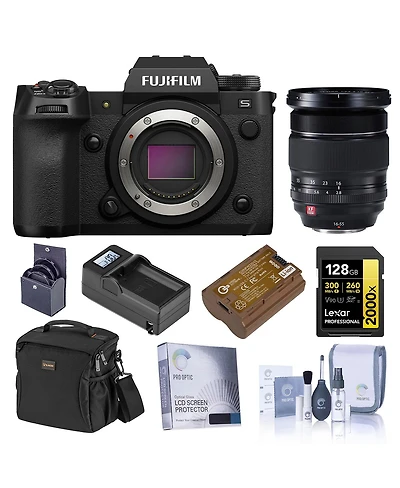 Fujifilm X-H2S Mirrorless Camera with Xf 16-55mm f/2.8 R Lm Wr Lens, Black, Bundle with 128GB Memory Card, Shoulder Bag, Extra Battery, Charger, Scree