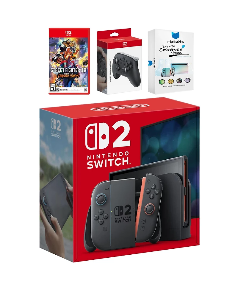 Nintendo Switch 2 Video Game Console with Street Fighter 6, Pro Controller and MightySkins Code Bundle