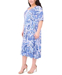 Msk Plus Printed Jersey Elbow-Sleeve Midi Dress