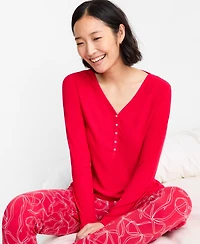 State of Day Women's Long-Sleeve Ribbed Henley Sleep Top Xs-3X, Created for Macy's