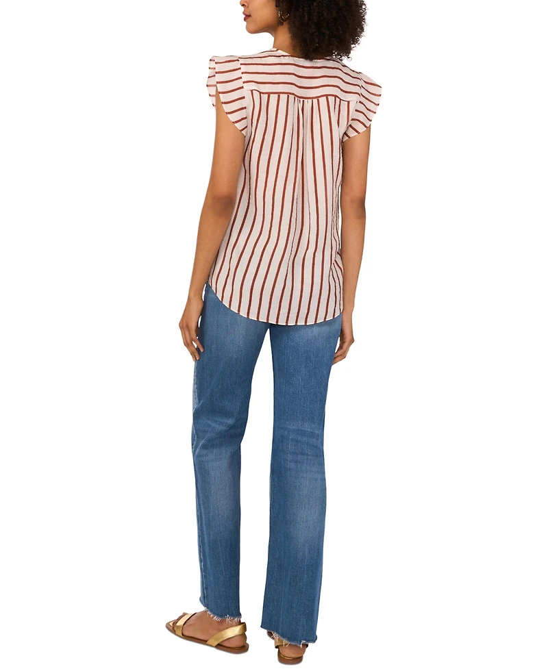 Vince Camuto Women's Striped V-Neck Cap-Sleeve Shirt