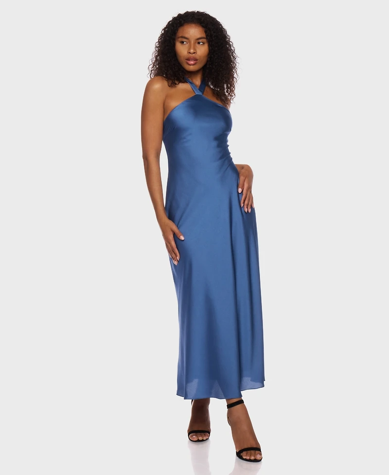 Alex & Sophia Juniors' Satin Halter Tie-Back Dress