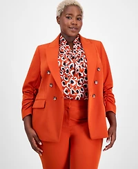 Tahari Asl Plus Double-Breasted Ruched-Sleeve Jacket