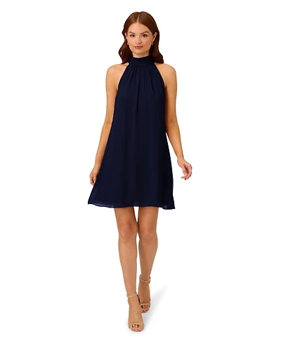 Adrianna Papell Women's Chiffon Mock-Neck Sleeveless Shift Dress