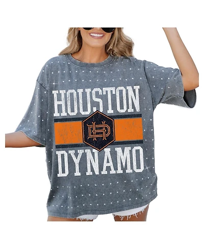 Gameday Couture Women's Gray Houston Dynamo Fc Oversized Mini Rhinestone Classic T-Shirt