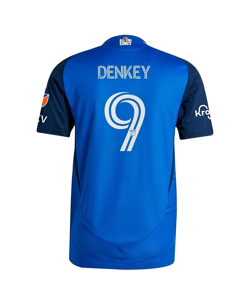 Adidas Men's Kevin Denkey Blue Fc Cincinnati 2025 Orange and Legacy Kit Authentic Player Jersey