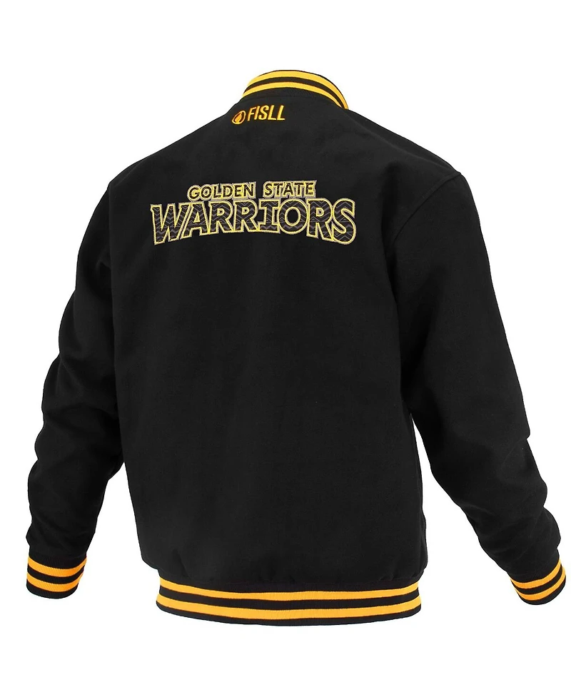 Fisll Men's and Women's Black Golden State Warriors Logoman Shadow Collection Full-Snap Varsity Jacket
