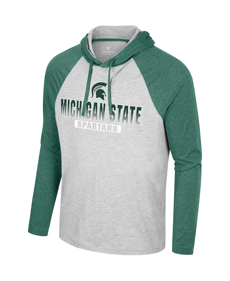 Colosseum Men's Heather Gray Michigan State Spartans Hasta La Vista Raglan Hoodie Long Sleeve T-Shirt