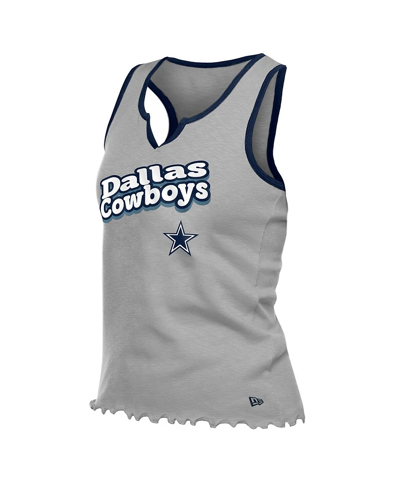 New Era Women's Silver Dallas Cowboys Lettuce Hem Notch Neck Tri-Blend Tank Top