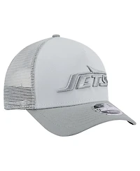 New Era Men's Gray New York Jets Domain A-Frame Trucker 9FORTY Adjustable Hat