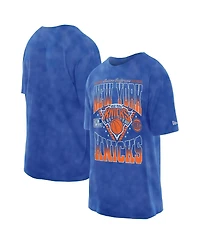 New Era Men's Blue York Knicks Old School Sport Vintage Wash T-Shirt