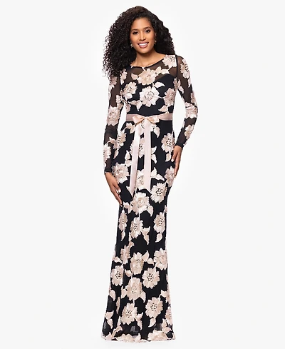 Betsy & Adam Petite Jacquard Printed Long Sheath Dress