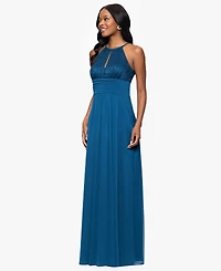 B&A By Betsy and Adam Petites Lace Long Halter Dress