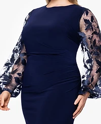 Betsy & Adam Plus Embroidered Scuba Crepe Long Dress