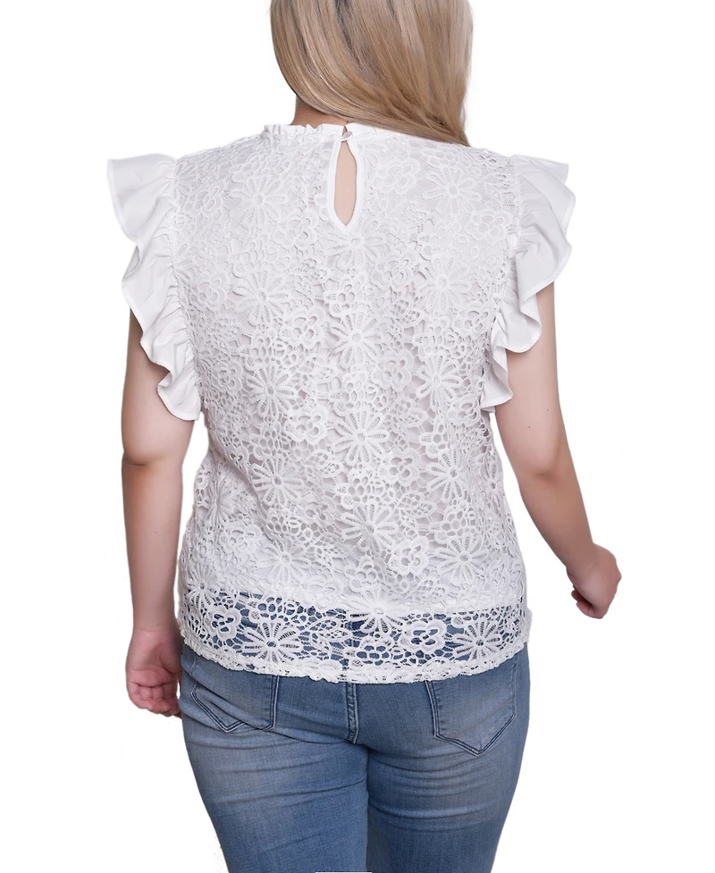 Ny Collection Petite Flutter Sleeve Lace Top