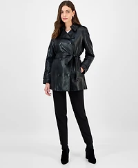 Bcbgmaxazria Women's Double-Breasted Faux-Leather Belted Trench Coat