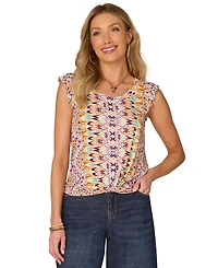 Democracy Petite Scoop-Neck Knot-Hem Cap-Sleeve Top