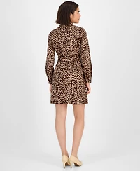 Anne Klein Women's Printed Tie-Waist Long-Sleeve Shirtdress