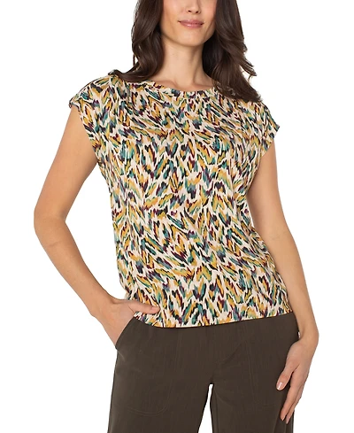 Liverpool Los Angeles Petite Boat-Neck Printed Knit Top