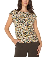 Liverpool Los Angeles Petite Boat-Neck Printed Knit Top