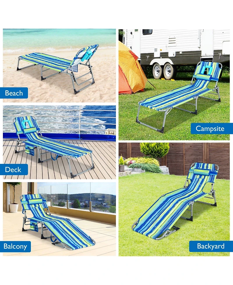 Gouun Folding Beach Lounge Chair with Pillow for Outdoor
