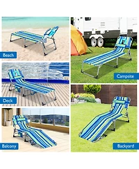 Gouun Folding Beach Lounge Chair with Pillow for Outdoor