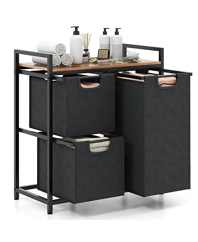 Volenca Laundry Basket Organizer Dirty Clothes Hamper with Shelf and 3 Removable Bags