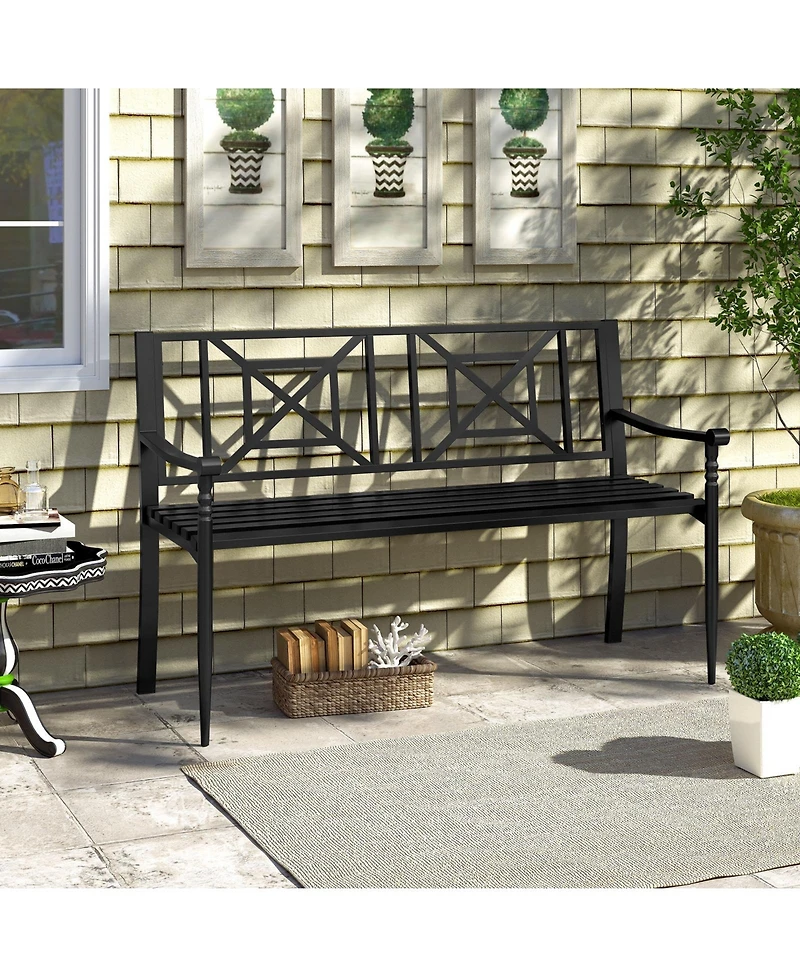 Gymax 51'' Metal Bench Slatted Garden Bench for 2-3 People Patio Park-Style Loveseat