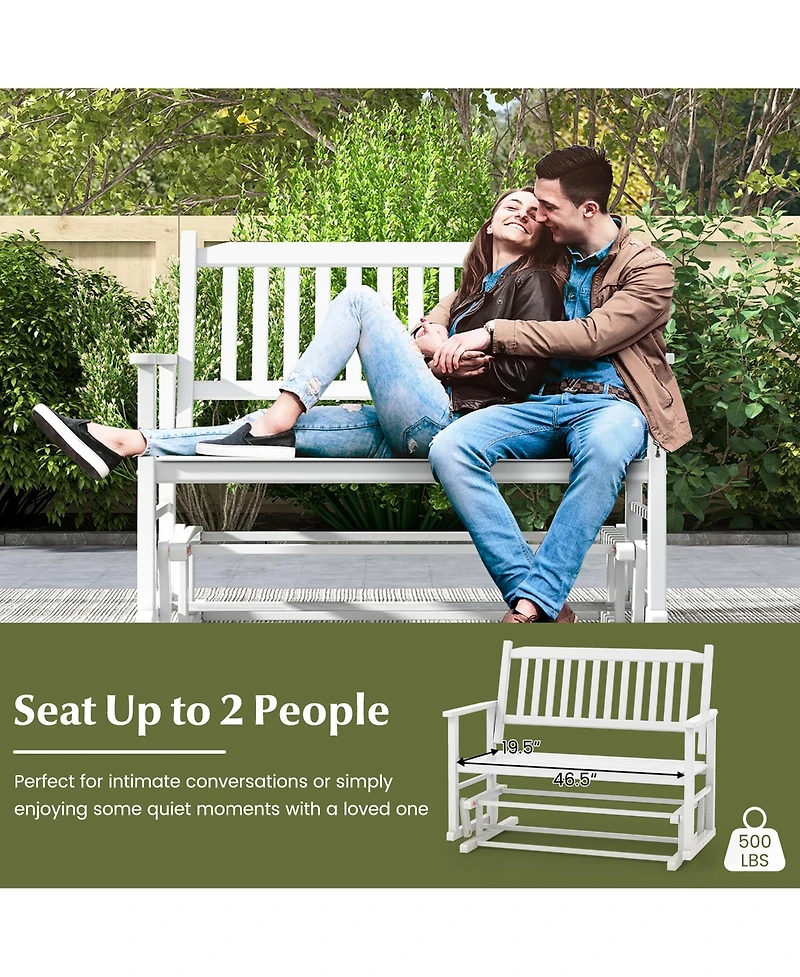 Gymax 2 Seats Outdoor Glider Bench Poplar Wood Patio Swing Glider Loveseat Chair w/ Armrests