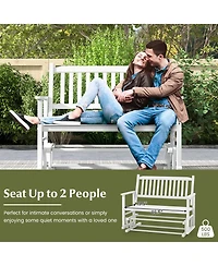 Gymax 2 Seats Outdoor Glider Bench Poplar Wood Patio Swing Glider Loveseat Chair w/ Armrests