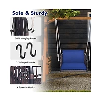 1-Person Rattan Hanging Porch Swing Seat with Cushions and Ropes