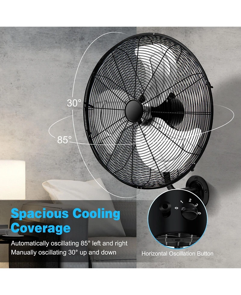 Mecale 20 Inch Wall Mount Fan with Aluminum Fan Blades, Industrial 3-Speed Oscillating Metal Wall Fan, Heavy Duty Wall Mount Fan for Shop, Commercial,