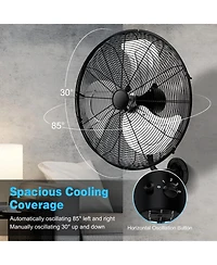 Mecale 20 Inch Wall Mount Fan with Aluminum Fan Blades, Industrial 3-Speed Oscillating Metal Wall Fan, Heavy Duty Wall Mount Fan for Shop, Commercial,
