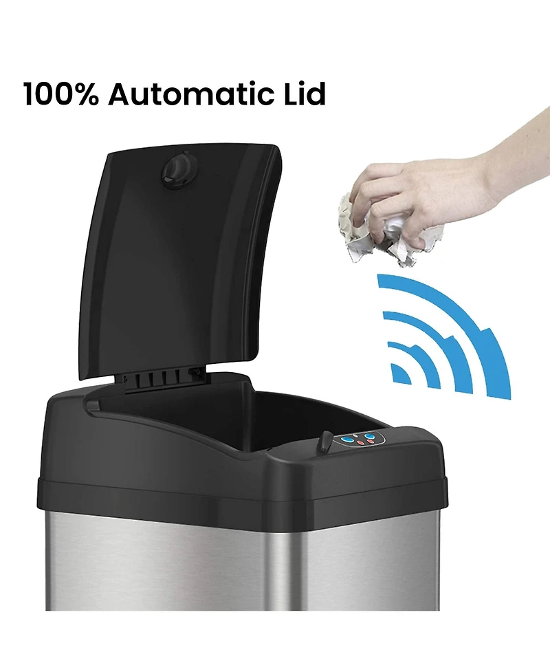 iTouchless 13 Gallon / 49 Liter Stainless Steel Kitchen Trash Can with Odor Filter and Ac Adapter