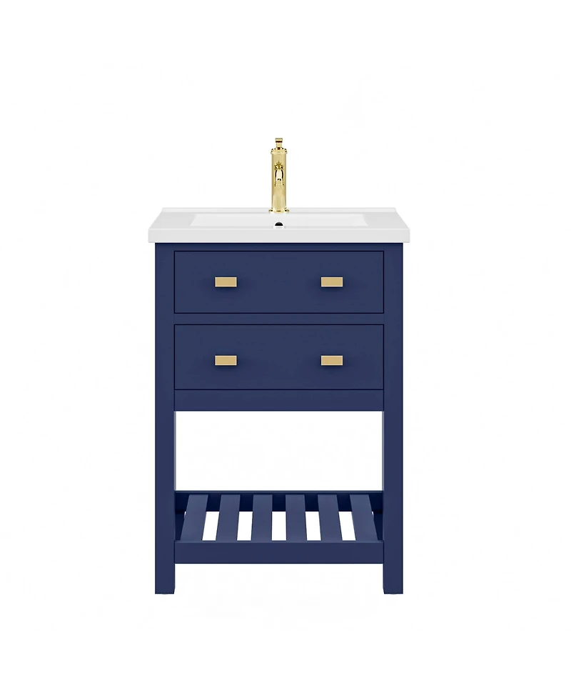Viola 24 in. W Bath Vanity in Monarch Blue Finish with Ceramics Integrated Vanity Top with White Basin