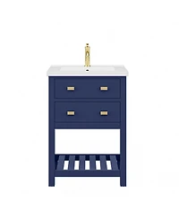 Viola 24 in. W Bath Vanity in Monarch Blue Finish with Ceramics Integrated Vanity Top with White Basin
