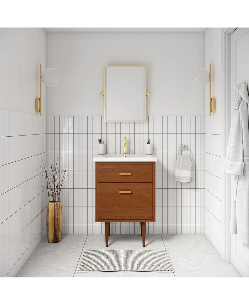 Brandy 24.5 in. W x 18.5 in. D x 34.7 in . H Bath Vanity in Honey Walnut with White Ceramic Top