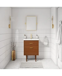 Brandy 24.5 in. W x 18.5 in. D x 34.7 in . H Bath Vanity in Honey Walnut with White Ceramic Top