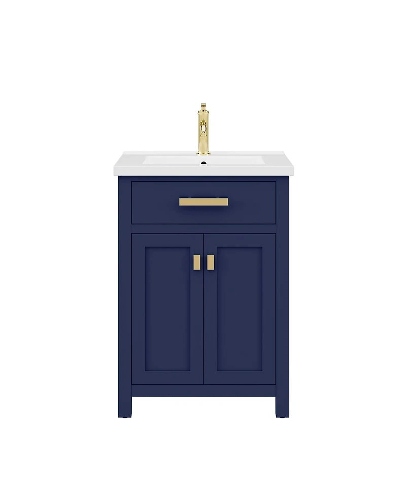 Myra 24 in. W Bath Vanity in Monarch Blue Finish with Ceramics Integrated Vanity Top with White Basin