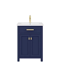 Myra 24 in. W Bath Vanity in Monarch Blue Finish with Ceramics Integrated Vanity Top with White Basin