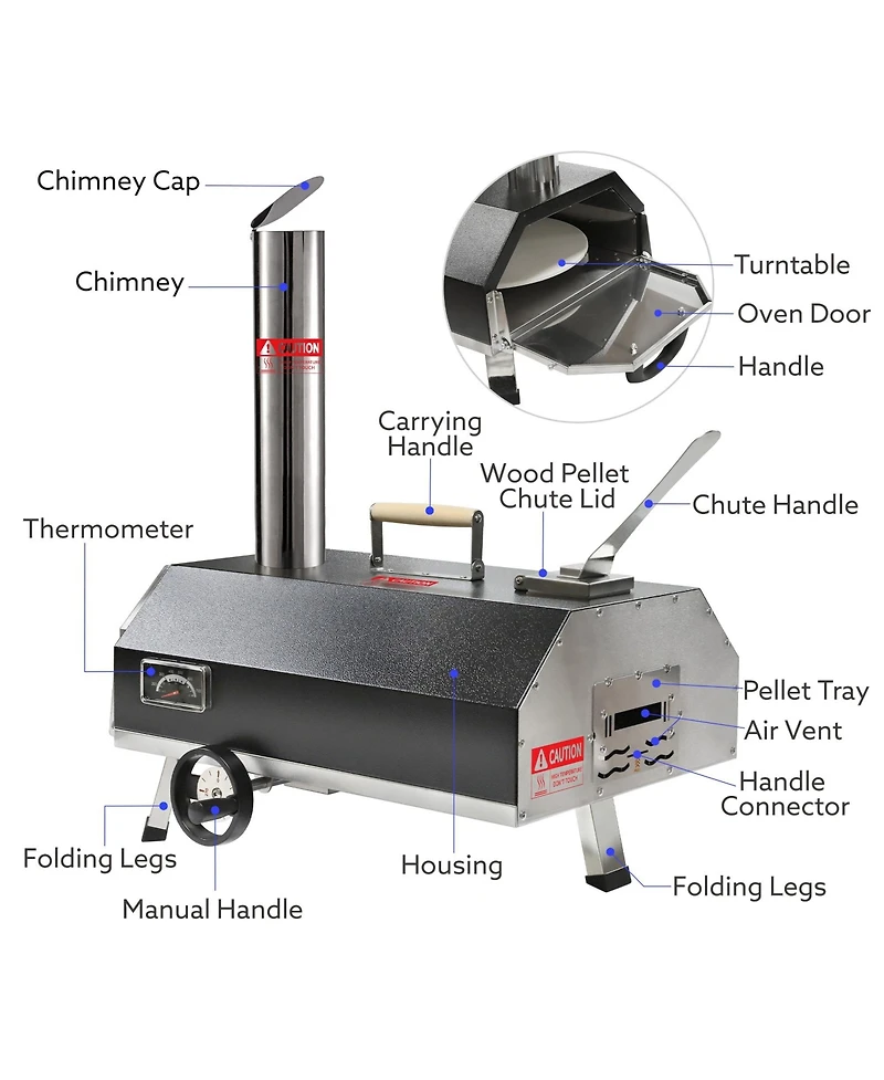 Mondawe 12" Premium Stainless Steel Pizza Oven,Semi-Automatic Portable Double Insulation Oven