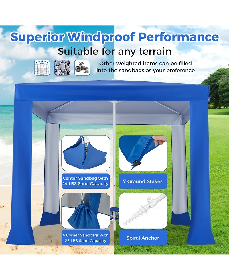 Beach Canopy Tent with Detachable Sidewall and Folding Table