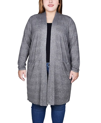 Ny Collection Plus Long Sleeve Knit Cardigan Sweater