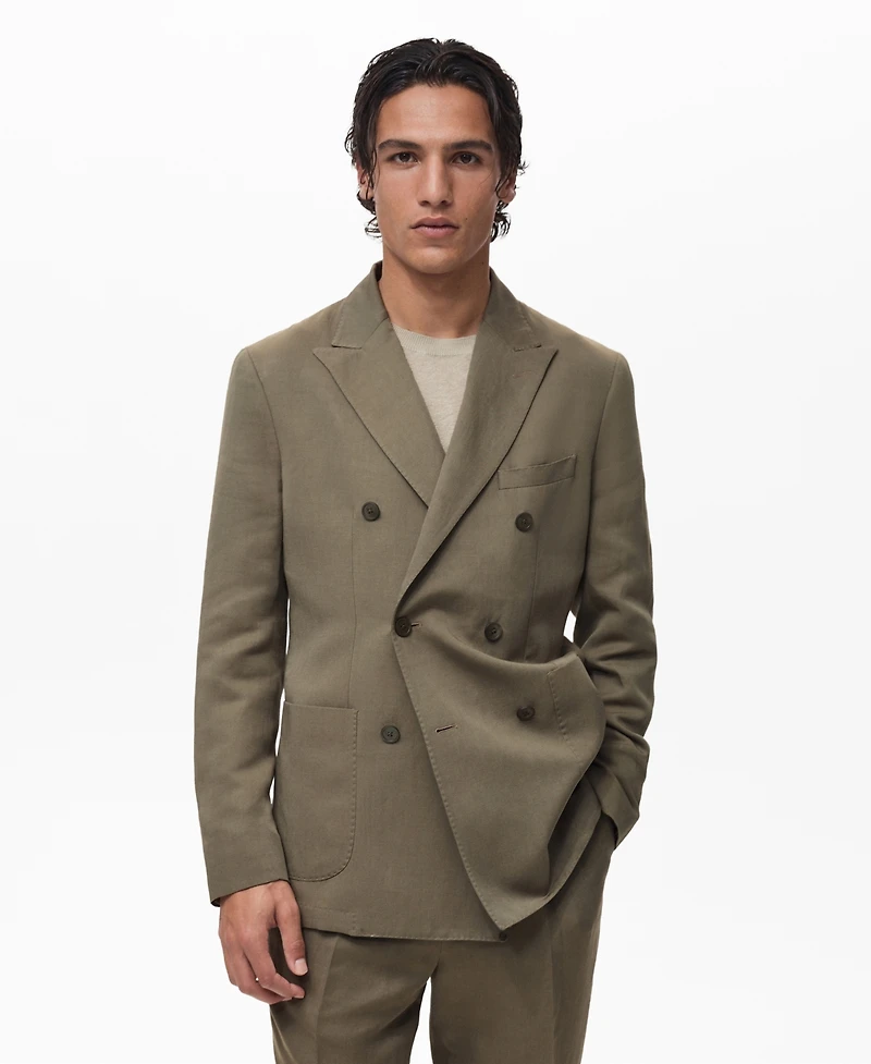 Mango Men's Linen Slim-Fit Double-Breasted Suit Blazer