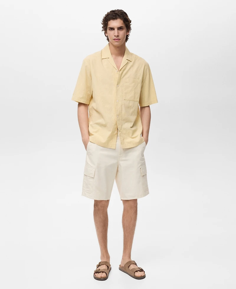 Mango Men's Embroidered Bowling Collar Shirt